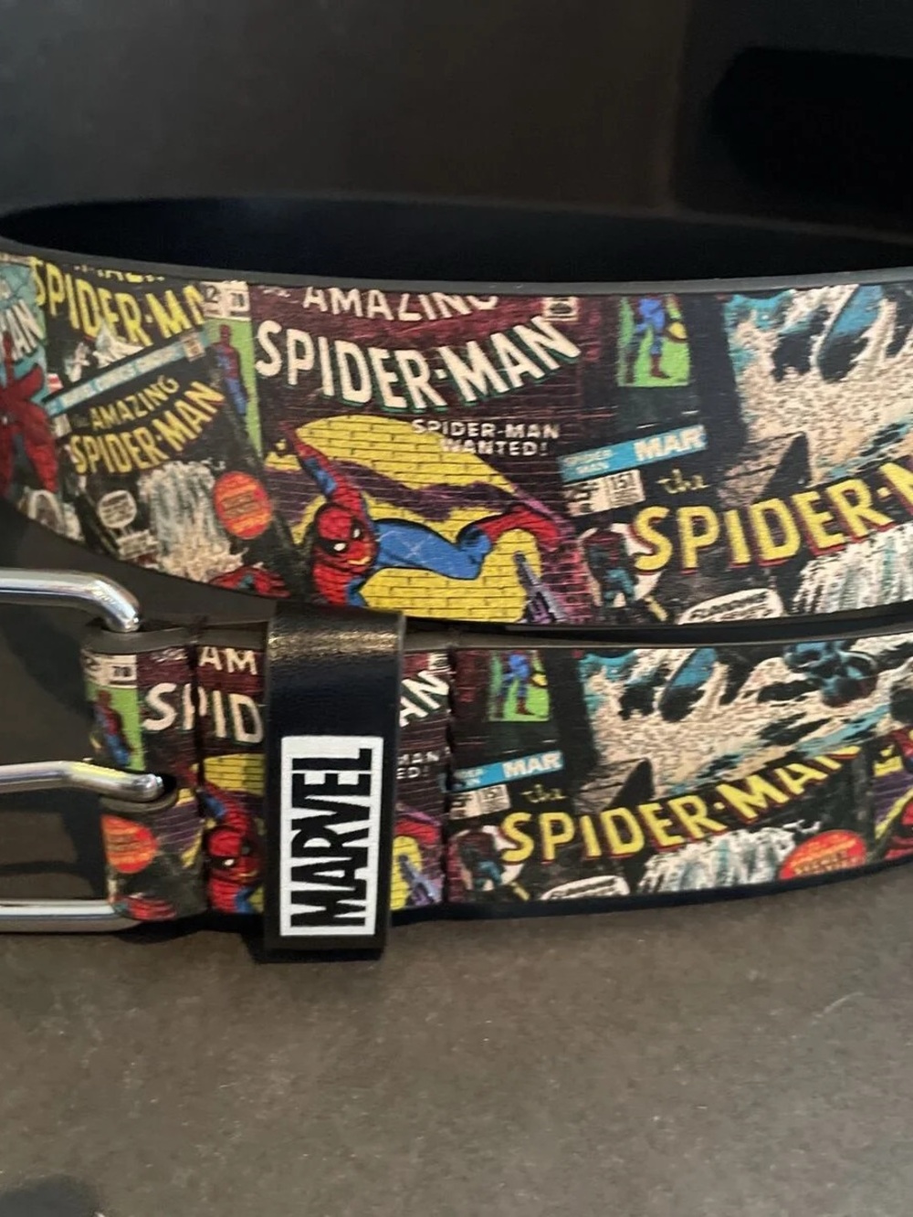 Marvel Spider-Man Comic Print Belt - Black, Red, Yellow, Blue